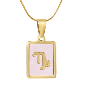 18K gold plated Capricorn zodiac pendant on snake chain with pink shell inlay square frame