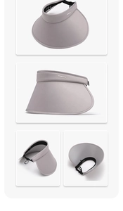 Detailed views of a wide brim sun visor hat in lilac with adjustable back strap