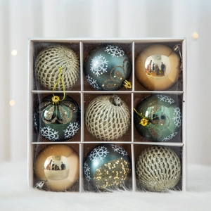 9pcs Nordic Christmas balls set with snowflake patterns on white faux fur base