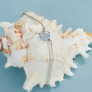 Romantic S925 sterling silver double-layer bracelet with a light blue conch shell pendant