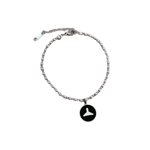 Bracelet à perles en acier inoxydable argenté avec breloque ronde sirène en nacre noire