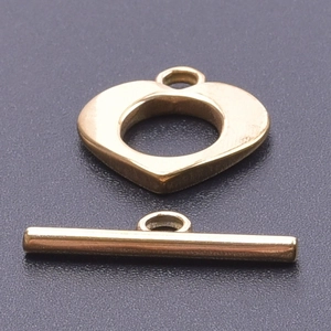 Close-up of 18k gold-plated stainless steel heart-shaped OT toggle clasp for DIY jewelry