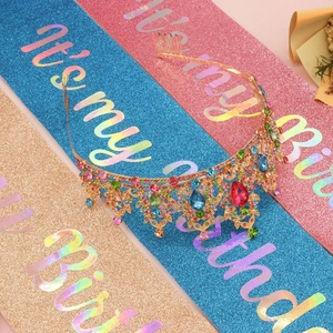 Sparkling It's My Birthday sash and gemstone crown set for birthday party decorations
