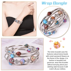 Bohemian multilayer wrap bracelet featuring natural imperial stones and hollow floral beads