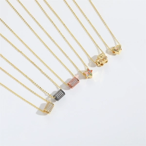 French retro star and heart pendant necklaces in gold and rose gold finishes