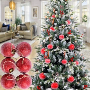 Red Christmas Ball Ornaments Plastic Glitter Frosted Holiday Tree Hanging Decoration Party Festive Home Decor