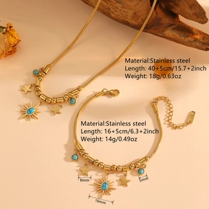 Vintage stainless steel sun and star jewelry set with turquoise necklace and bracelet
