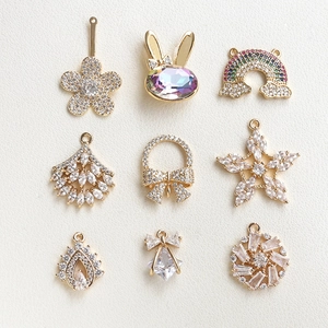 Copper Micro Pave Cubic Zirconia Charms For DIY Jewelry Making Flower Rabbit Rainbow Snowflake Pendants For Necklaces