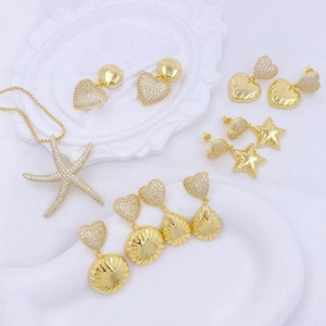 Earrings Necklace Starfish Heart Star Jewelry Copper Zirconia Gold Plated Geometric Elegant Light Luxury Women Accessory