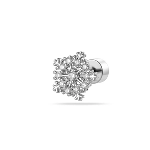 Silver snowflake stud earring with crystal zircon stones and flat back screw design