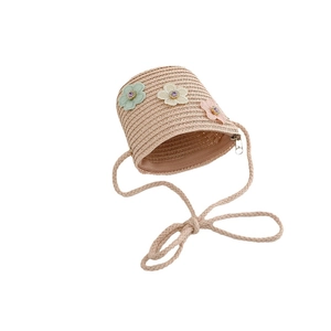 Sac à bandoulière en paille pour enfants avec fleurs et strass pour plage estivale