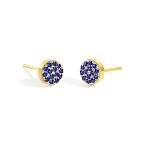 Boucles d'oreilles puces rondes plaquées or serties de pierres pavées bleu foncé
