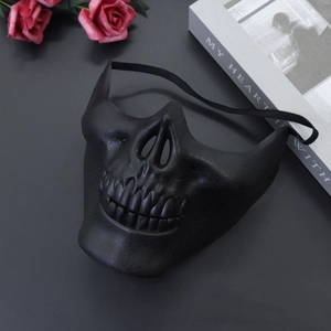 Tactical black skull half mask with matte texture and elastic strap for Halloween party