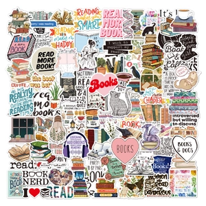 100pcs waterproof vinyl reading stickers set with book illustrations and quotes