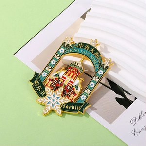Detail of Harbin Saint Sophia Cathedral metal fridge magnet with colorful enamel finish