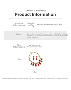 Detailed dimensions and weight specifications for vintage red teardrop jewelry set