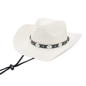 Raffia Strohhut Panama Cowboyhut Für Damen Herren Mit Verstellbarem Windseil Lederband Metallnieten Sonnenschutz Strand Hut