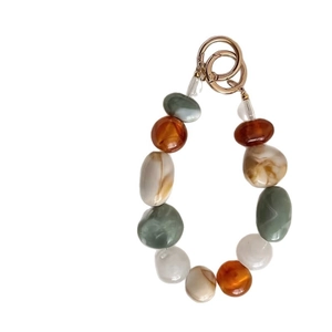 Artistic acrylic beaded keychain with marbled irregular geometric beads and gold rings