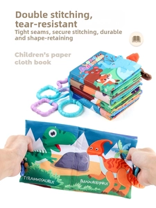 Detail of tear-resistant baby cloth book with sturdy double-stitched seams and hanging ring