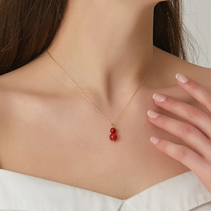 Natural red agate gourd pendant necklace with a delicate gold chain for women