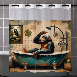 Detail of silver metal eyelets on the waterproof gorilla illustration shower curtain