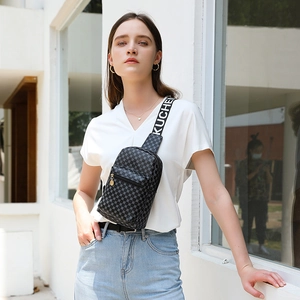 Checkerboard pattern crossbody chest bag with KUCHER logo strap for casual wear