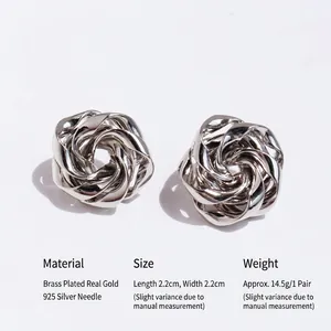 Irregular silver spiral flower stud earrings in brass and 925 silver needles