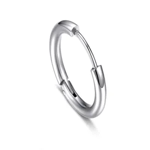 Polished silver stainless steel hinged hoop earrings in a minimalist unisex design