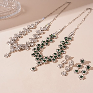 Luxury sunflower necklace and earring sets with sparkling crystals in silver finish