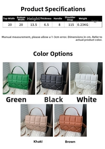 Detailed size specifications and material chart for the stylish PU leather crossbody bag