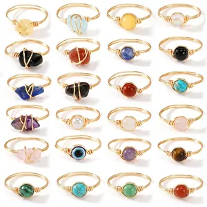 Natuursteen Ringen Handgemaakte Gouden Draad Omwikkeld Kristal Minimalistische Boho Sieraden Voor Dames Cadeau