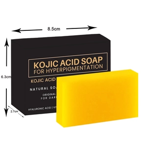 Detailed size chart of Kojic Acid Soap showing 8.5x6.3x2.7cm dimensions for hyperpigmentation