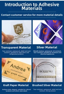 Close-up showing transparent, silver, kraft, and brushed metal adhesive label textures