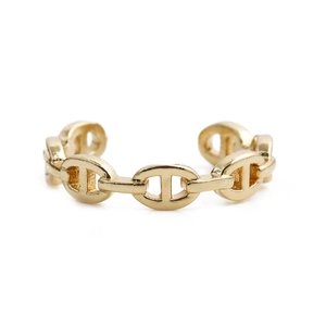 Polished gold anchor link open ring featuring a minimalist geometric chain design