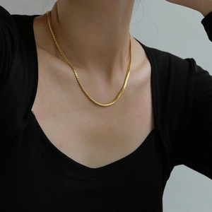Minimalist gold titanium steel flat herringbone snake chain necklace for men and women