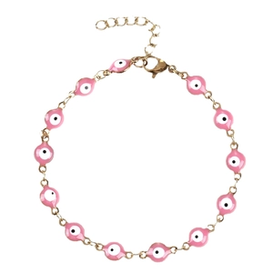 Bracciale occhio del diavolo rosa con catena dorata e chiusura regolabile stile boho