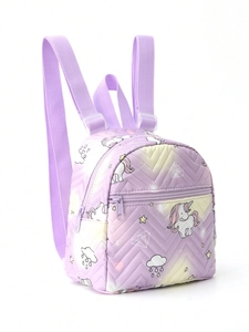 Quilted mini backpack with purple unicorn print and gradient design for girls
