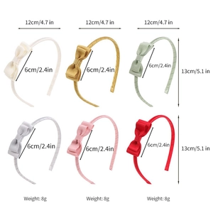 Detailed size specifications for girls' grosgrain ribbon bow headbands in multiple colors