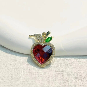 Gold plated heart pendant with red crystal and green leaves for DIY jewelry making