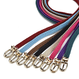 Braided skinny waist belts for women with golden buckles in multiple vibrant colors