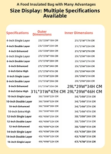 Detailed size chart for insulated cake delivery bags ranging from 4 to 16 inches