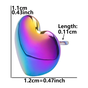 Rainbow heart stainless steel earring with detailed size measurements of 1.1x1.2cm