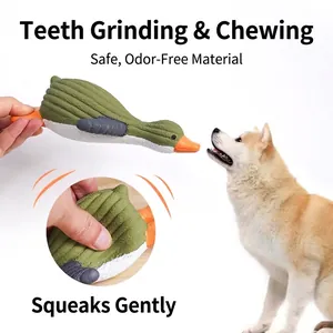 Durable latex wild duck squeaky dog toy for teething and interactive fetching fun