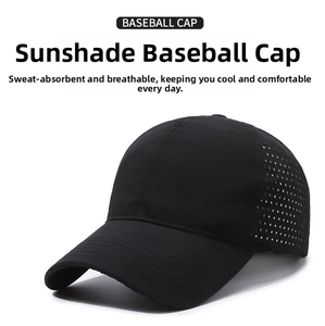 Detail of laser-cut ventilation holes and multi-row stitching on black baseball cap