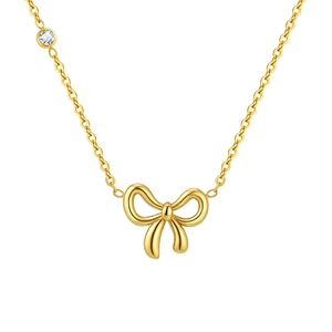 Vintage goldene Edelstahl-Schleifen-Halskette für Damen mit Zirkonia-Anhänger
