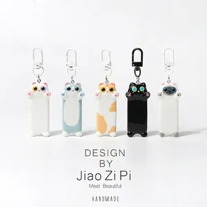 Set of 5 cute long cartoon cat keychains in various colors for bag accessories