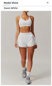 Swan white quick-dry yoga set featuring double-strap bra and high waist shorts
