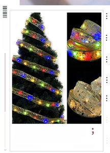 Detail of DIY Christmas ribbon with built-in LED lights and gold star moon patterns