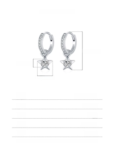 Detailed dimensions of S925 sterling silver star hoop earrings with moissanite stones