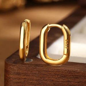 Minimalist geometric S925 sterling silver gold rectangular hoop earrings for women